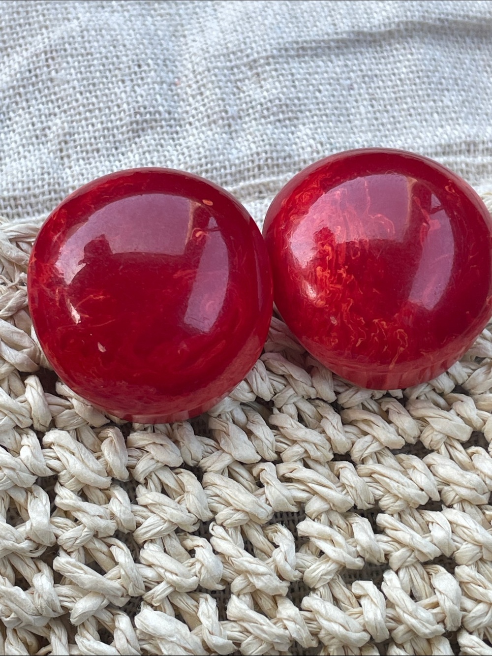Vintage Cherry Red Bakelite Round Clip-On Earrings
